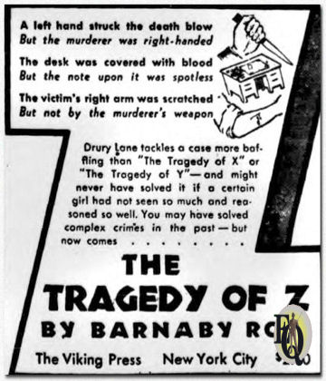 Add in newspaper by The Viking Press for "The Tragedy of Z" by Barnaby Ross.