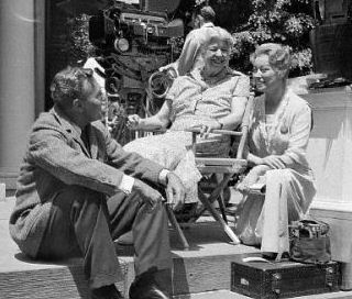Ralph Bellamy, Eleanor Roosevelt, and Greer Garson (filming "Sunrise at Campobello"), Hyde Park, 1960.