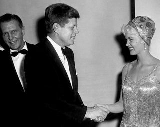 Ralph just sneaks in with President Kennedy & Dorothy Provine at W.H. Correspondents Dinner Sheraton Park Hotel, Washington, D.C. on February 25, 1961.