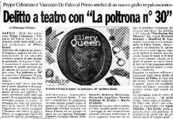Italian newspaper article announcing the play The Roman Hat Mystery (La poltrona nr 30 or 'seat Nr 30') with some 'lended' art from this website...
