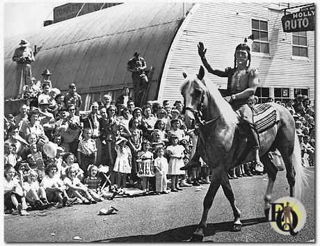 Howard Culver in costume for his radio role of Straight Arrow for a parade.