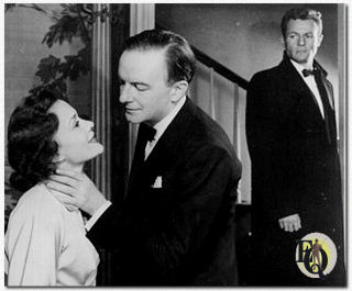 Gusti Huber, Maurice Evans, and Richard Derr in "Dial 'M' for Murder" (Plymouth Theatre, Oct. 29. 1952 - Feb 27. 1954).