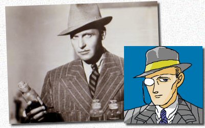 Japanese anime based on the American filmindustry: Ralph Bellamy ("Murder Ring") clearly stood model for this drawing of Ellery Queen ...
