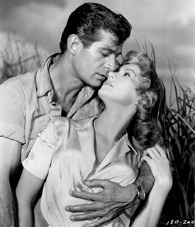 George Nader holding Virginia Mayo very tight (!) in "Congo Crossing" (Universal, July 1956).