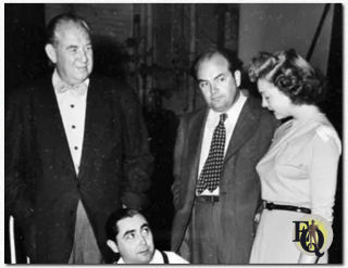 1946 rehearsal for "Mr. Peebles and the Mr. Hooker" standing next to Howard Smith (L), Rhys Williams and Randee Sanford (R).