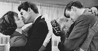 Woman kissing Joby Baker while Susan Oliver and Jim Hutton do the same in "Looking For Love"  (1964).