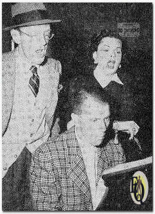 No one's going to get Rex Koury, pianist to open his mouth! The gent sporting the pork pie binnet is Fred Astaire. The healthy looking lass is Judy Garland who is currently in England demonstrating talent's better than anything. The exposed adenoid moment was captured at an ABC "Screen Guild Players" rehearsal. ("Capitol News", May 1951)