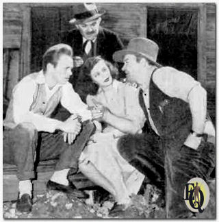 "Home of the Brave" (NBC, June 1941) Before a Decrepit - New Chance building, Neil Davisson (Richard Widmark), wife Lois (Jone Allison), Doc Gordon (Ed Latimer) and Joe Mead (Tom Tully) in the rear discuss Casino's strange behavior. Joe found her on a San Francisco wharf.