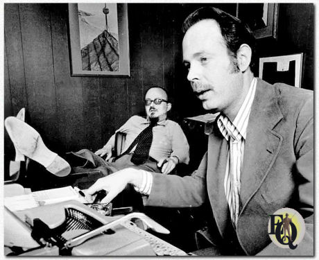 Bill Link and Dick levinson, make up one of a number of successful television writing teams. Their latest efforts going into the new "Ellery Queen" series (APN Illustrations, Jul 27. 1975)
