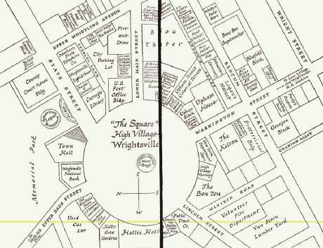 Map of Wrightsville as included on the inside cover of "Double, Double" (1950, Little & Brown).