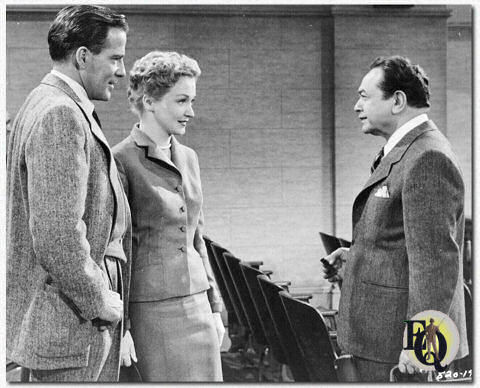 Hugh Marlowe, Nina Foch, Edward G. Robinson in "Illegal" (1955) where Marlowe plays a young, ambitious lawyer.
