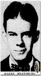  A photo of Harry Bratsburg in a newspaper clipping (April 1932) announcing the Muskegon High Debaters Win (in front of a crowd of 6000!). "Individual gold watches will be presented by the Free Press to the two team members in the final debate.
