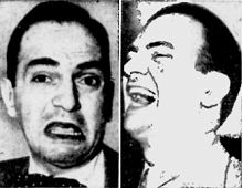 Link een pijnlijke Santos Ortega, rechts een lachende Mr. Ortega, foto's ter illustraties van de veelzijdigheid van soap acteurs. Santos speelde toen John Lane, een treurende echtgenoot wiens hart gebroken was in "Beyond These Valleys" (CBS, 1940).