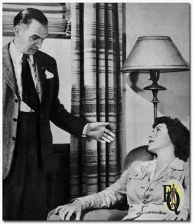 Populaire radioserie "Helpmate" dagelijks te horen van maandag tot en met vrijdag via NBC Network. Illustratie geposeerd door Arlene Francis als Linda, Santos Ortega als haar vader (okt. 1942).