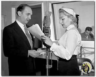 View inside the radio studio during a performance of City Hospital on CBS radio (1951-1958). Santos Ortega opposite an unknown co-star.