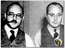 Ellery Queen, author turns out to be couple of other fellows. Frederic Dannay (left) and Manfred Lee - Hollywood discovered they were Ellery Queen (Jan 1937).