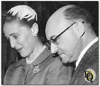 Opening of the Ellery Queen Collection in Austin, Texas. Fred Dannay and his wife "Bill" Hilda looking at a part of the more than 3,000 first editions and manuscripts of detective stories which he sold to the University of Texas (1958). (Picture courtesy of Richard Dannay)