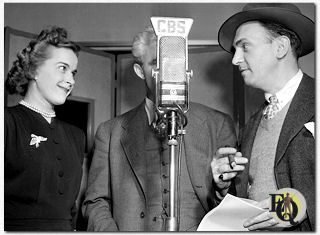 Gertrude Warner, (a hidden) Ellery Queen and Santos Ortega in the studio (11-1945).