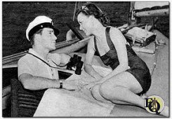 This might be some polished scene from an adventure of radio's gentlemen detective, Ellery Queen, for both Ellery and Nikki seemed to be in character as this photograph was taken. But it isn't. Good pals in life, as well as on the air, they were photographed while enjoying an outing on Mark Warnow's yacht. -  ED (Picture by Walter Seigal) (from Radio Guide 40-01-05)