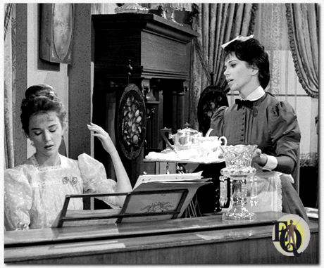 Nina Roman (R) as the maid in "Miniature" an episode from the popular "Twilight Zone" (ABC, Feb 21. 1963) with Claire Griswold (L).