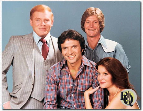 Ken Swofford, Vincent Baggetta, Michael Horton & Wendy Philips in a publicity photo for "The Eddie Capra Mysteries" (NBC, 1978-79).