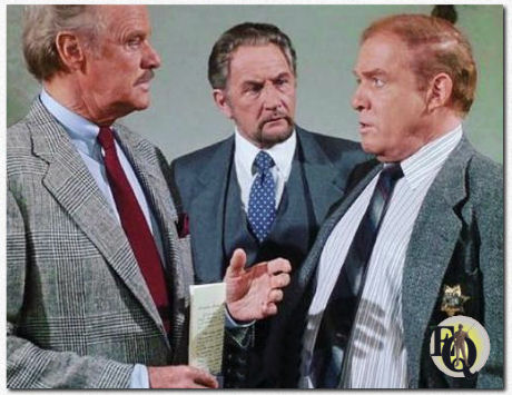 Again in "The Great Twain Robbery" (CBS, Nov 25. 1990), a "Murder, She Wrote" episode in his recurring character of Lt. Perry Catalano. (L-R) Keith Mitchell, Roy Dotrice, and Ken Swofford.