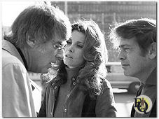 (L to R) Peter Lawford, Stephanie Powers and director Barry Shear