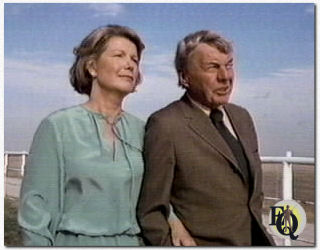 Miss Ellie (Barbara Bel Geddes) and Digger Barnes (David Wayne) at a Southfork BQQ in " Dallas" (1978).