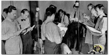 Director George Zachary (right) directs a rehearsal of a "Columbia Workshop" play (1940).